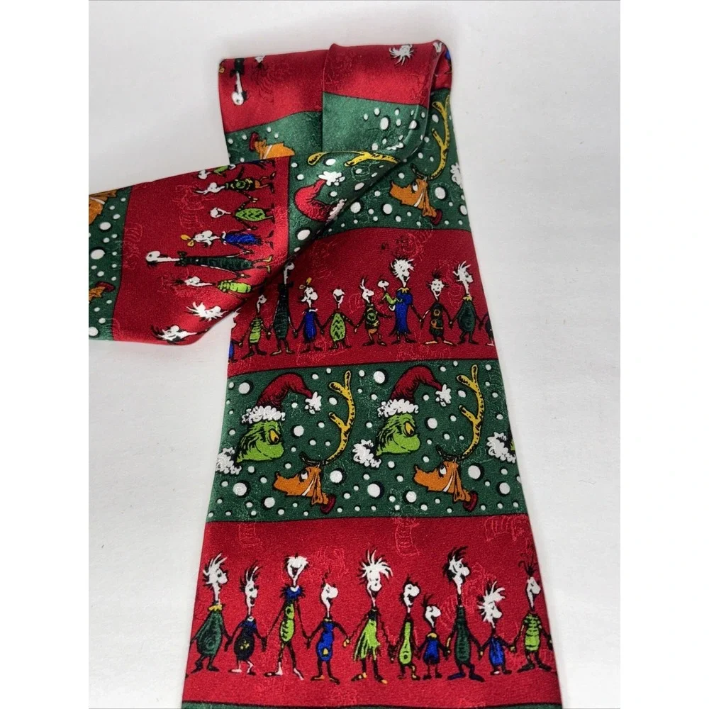 Seuss Wear Necktie Mens OS Red Green Grinch Whoville Silk Vintage‎ 1997